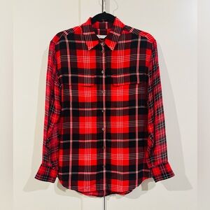 Equipment Signature Prepster Plaid Silk Blouse in red and black size XS